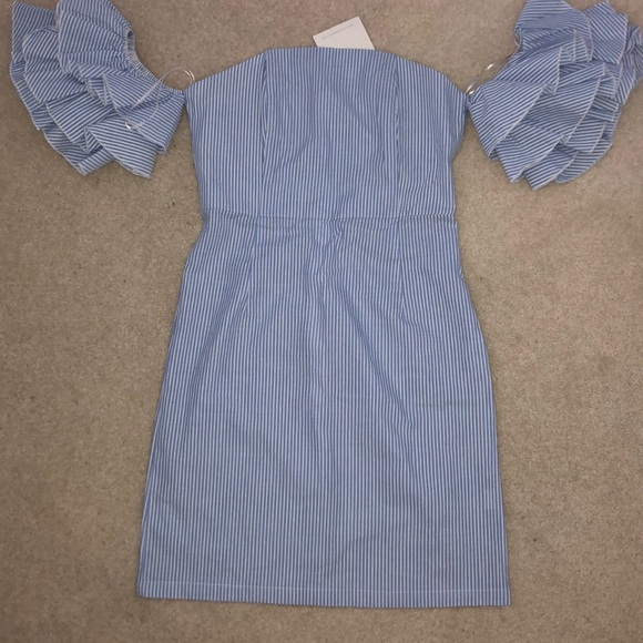 Malibu Barbie Off Shoulder Blue (pinstripe) Dress - Picture 1 of 7